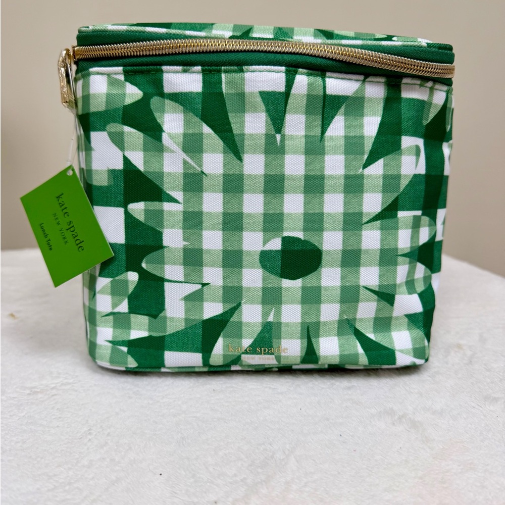 Kate Spade Green Gingham Floral Lunch Tote
